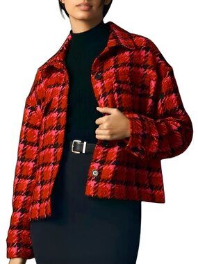Anthropologie Sanctuary Women's Oversized Plaid Shacket Lined Red Size Medium